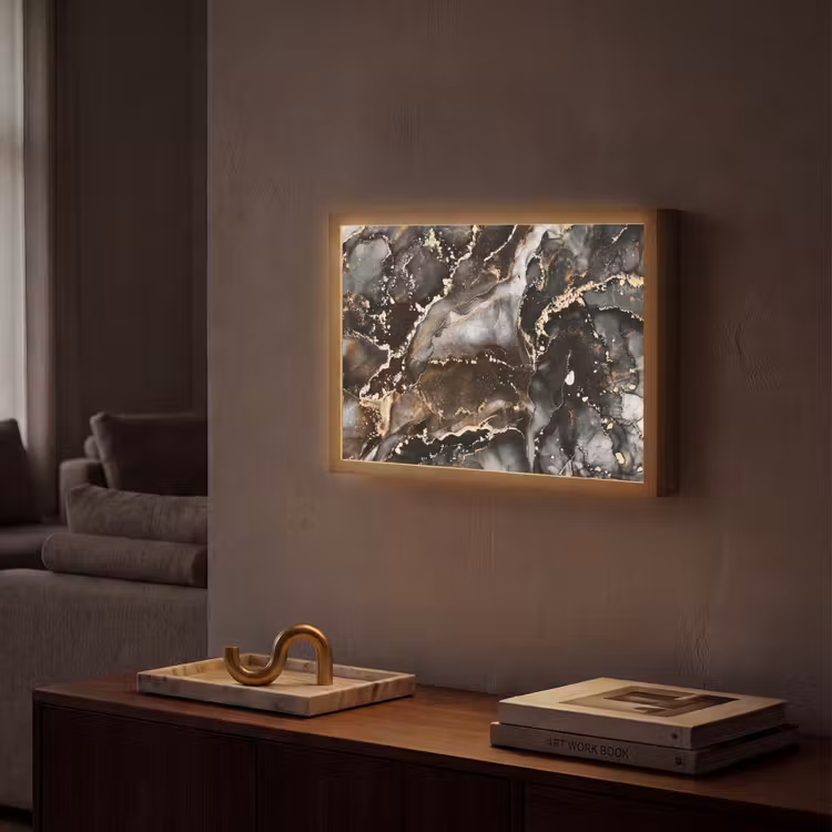 Marmer - Goud - Glitter - Luxe Light Box met batterij (Wandlamp) middel -sfeer1