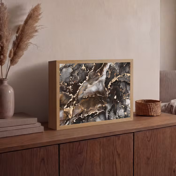 Marmer - Goud - Glitter - Luxe Light Box met batterij (Wandlamp) middel -sfeer2