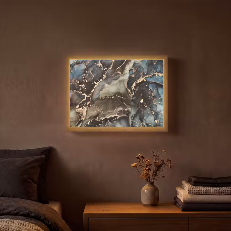 Marmer - Goud - Groen Light Box met batterij (Wandlamp) middel -sfeer4