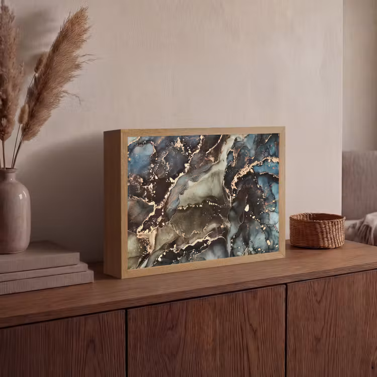 Marmer - Goud - Groen Light Box met batterij (Wandlamp) middel -sfeer2