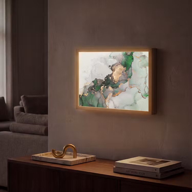 Marmer - Goud - Groen - Luxe Light Box met batterij (Wandlamp) middel -sfeer1