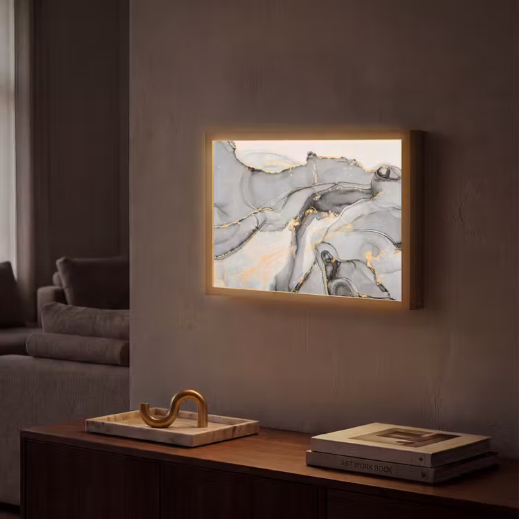 Marmer - Goud - Grijs Light Box met batterij (Wandlamp) middel -sfeer1