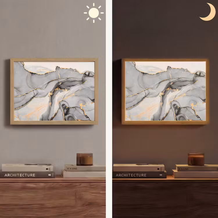 Marmer - Goud - Grijs Light Box met batterij (Wandlamp) middel -sfeer3