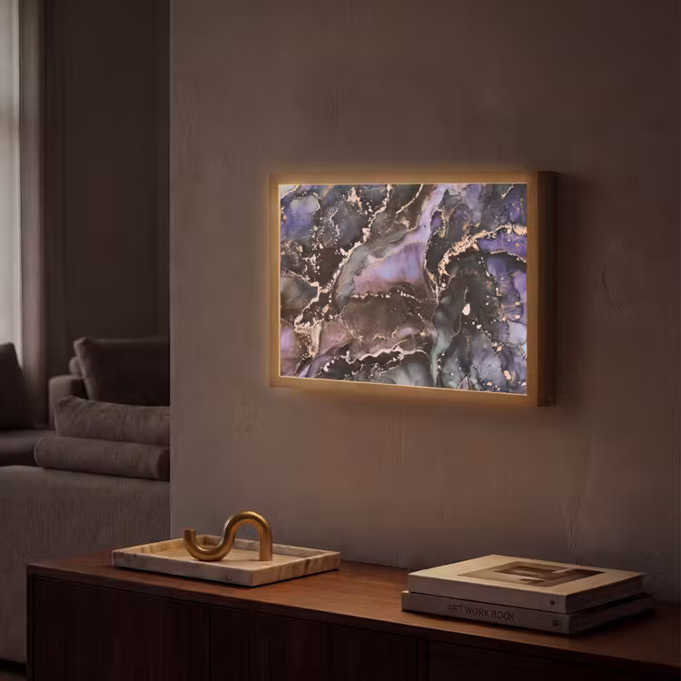 Marmer - Goud - Roze Light Box met batterij (Wandlamp) middel -sfeer1