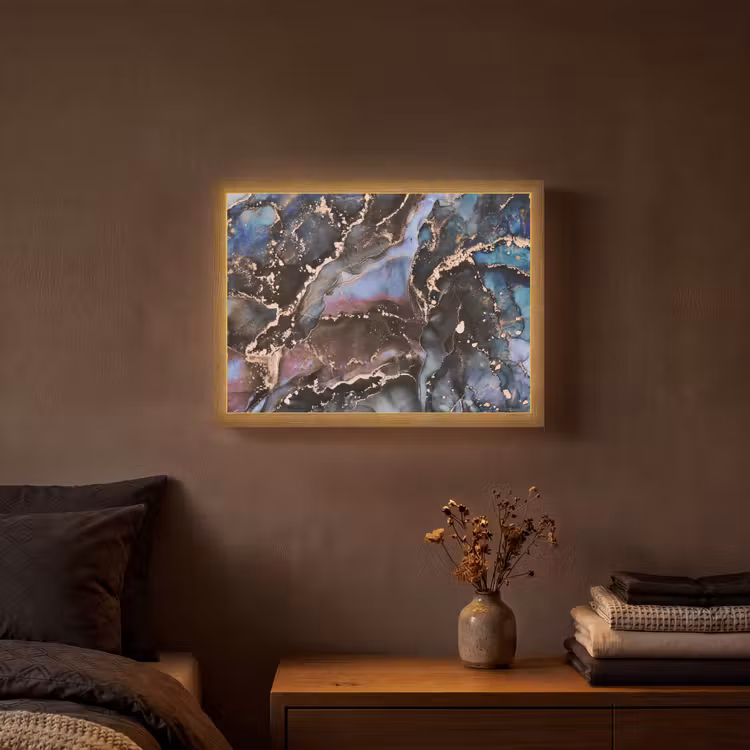 Marmer - Goud - Rosé Light Box met batterij (Wandlamp) middel -sfeer4