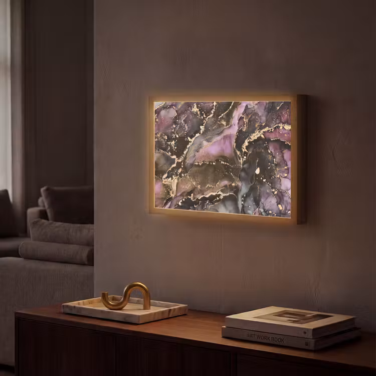 Marmer - Gold - Steen - Abstract Light Box met batterij (Wandlamp) middel -sfeer1