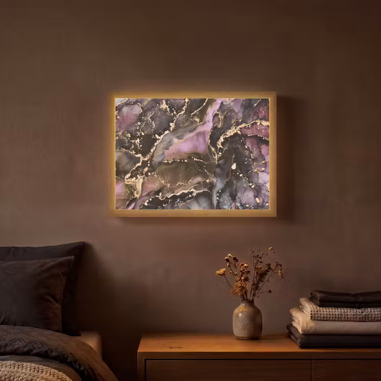 Marmer - Gold - Steen - Abstract Light Box met batterij (Wandlamp) middel -sfeer4