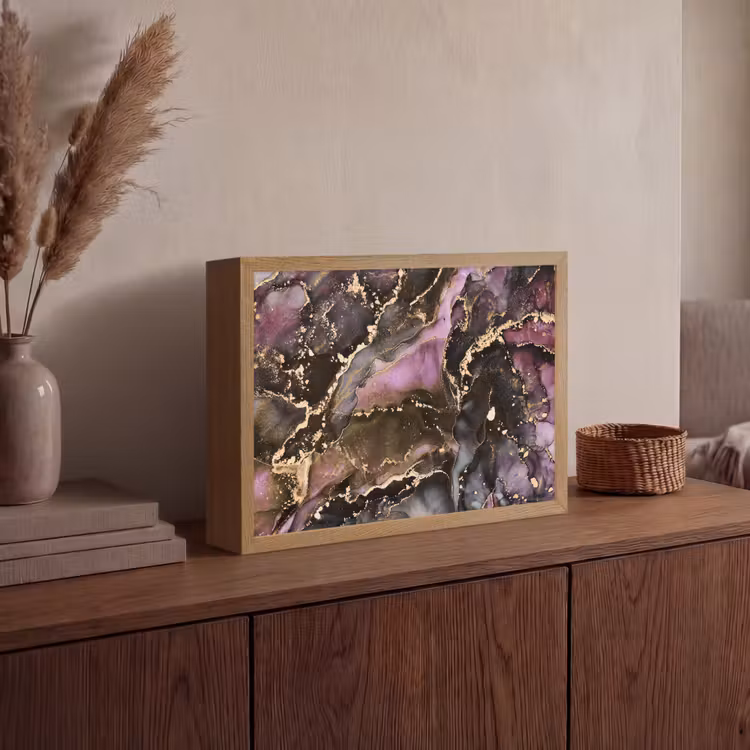Marmer - Gold - Steen - Abstract Light Box met batterij (Wandlamp) middel -sfeer2