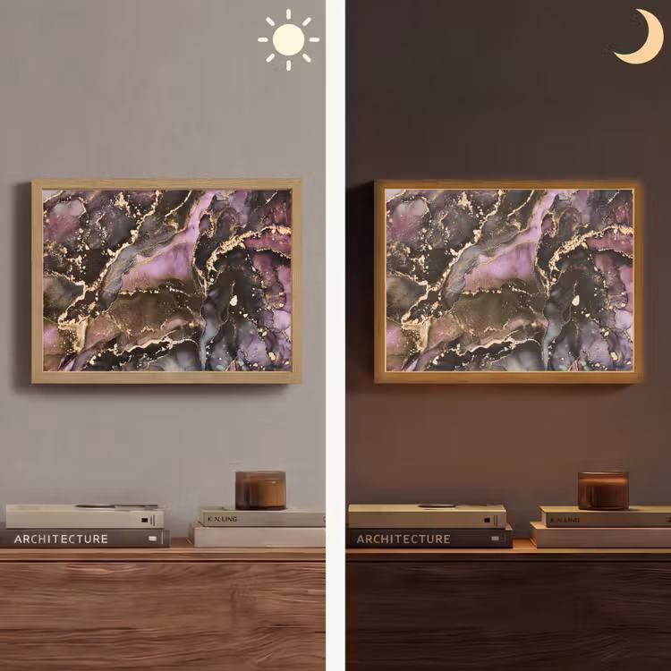 Marmer - Gold - Steen - Abstract Light Box met batterij (Wandlamp) middel -sfeer3