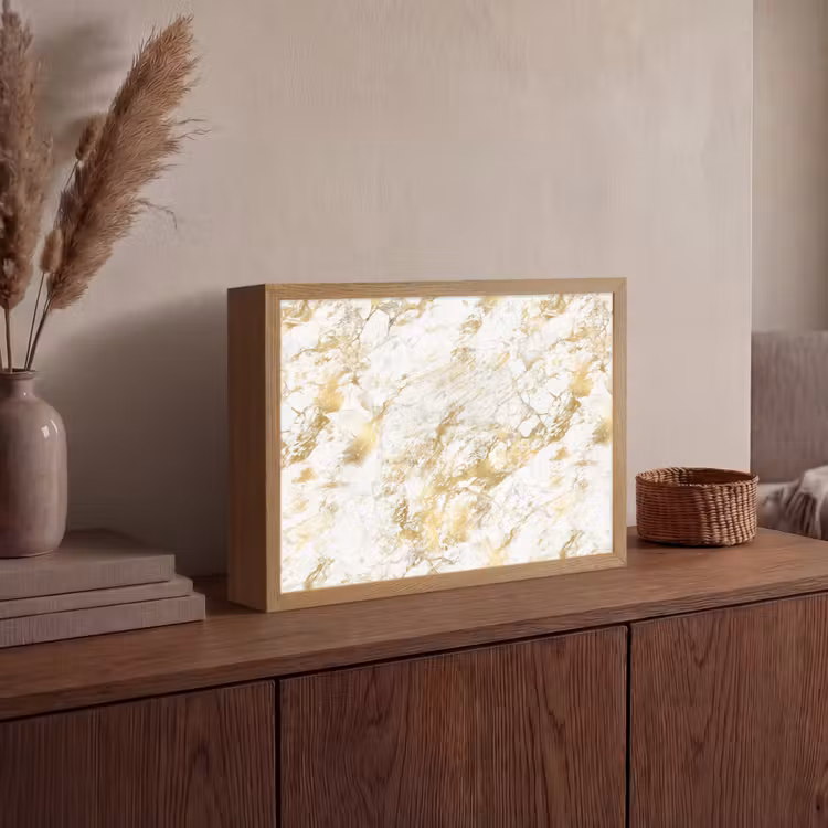 Marmer - Goud - Structuur Light Box met batterij (Wandlamp) middel 907 -sfeer2