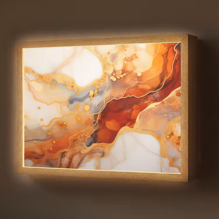 Marmer - Oranje - Goud - Modern - Abstract Light Box met batterij (Wandlamp) middel -z3d_website