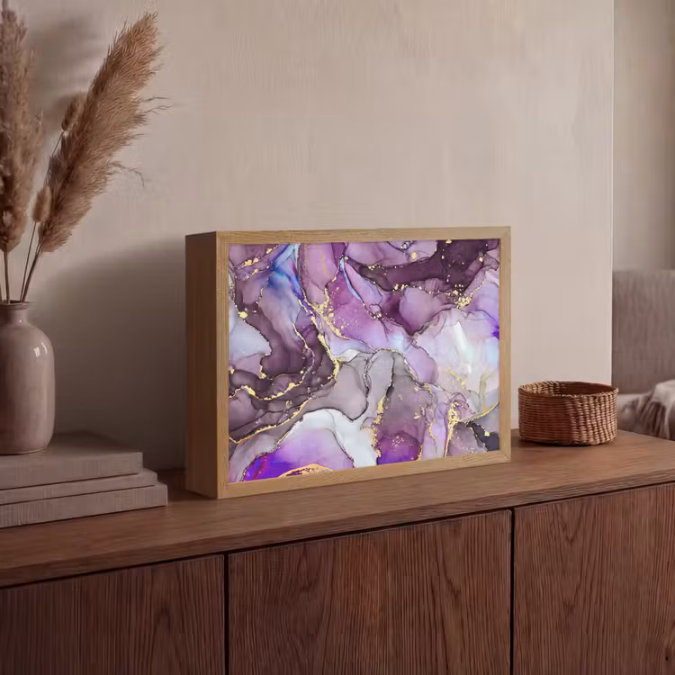 Marmer - Roze - Paars - Gold Light Box met batterij (Wandlamp) middel -sfeer2