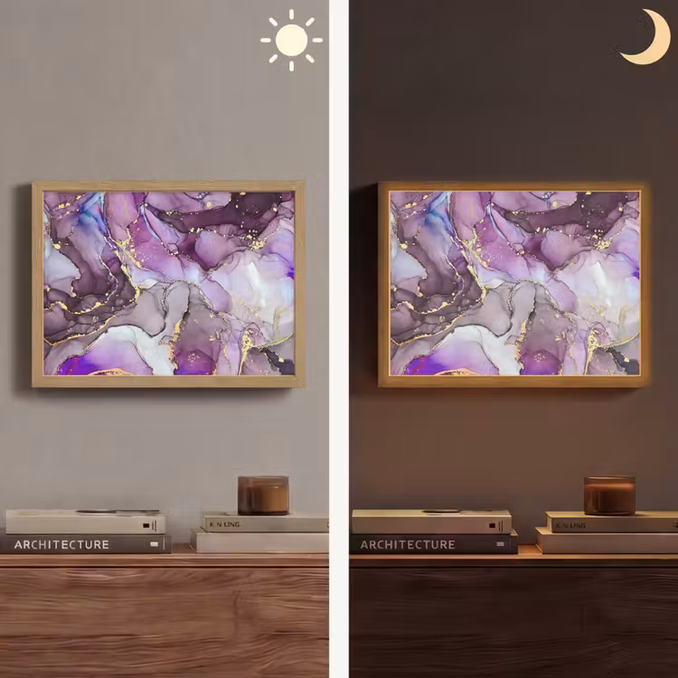 Marmer - Roze - Paars - Gold Light Box met batterij (Wandlamp) middel -sfeer3