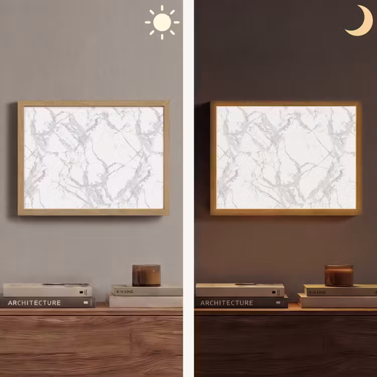 Marmer - Zuiver - Grijs - Aders Light Box met batterij (Wandlamp) middel 907 -sfeer3