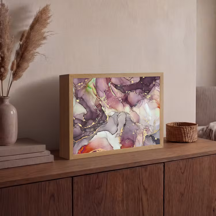 Marmer - Rood - Paars - Goud Light Box met batterij (Wandlamp) middel -sfeer2