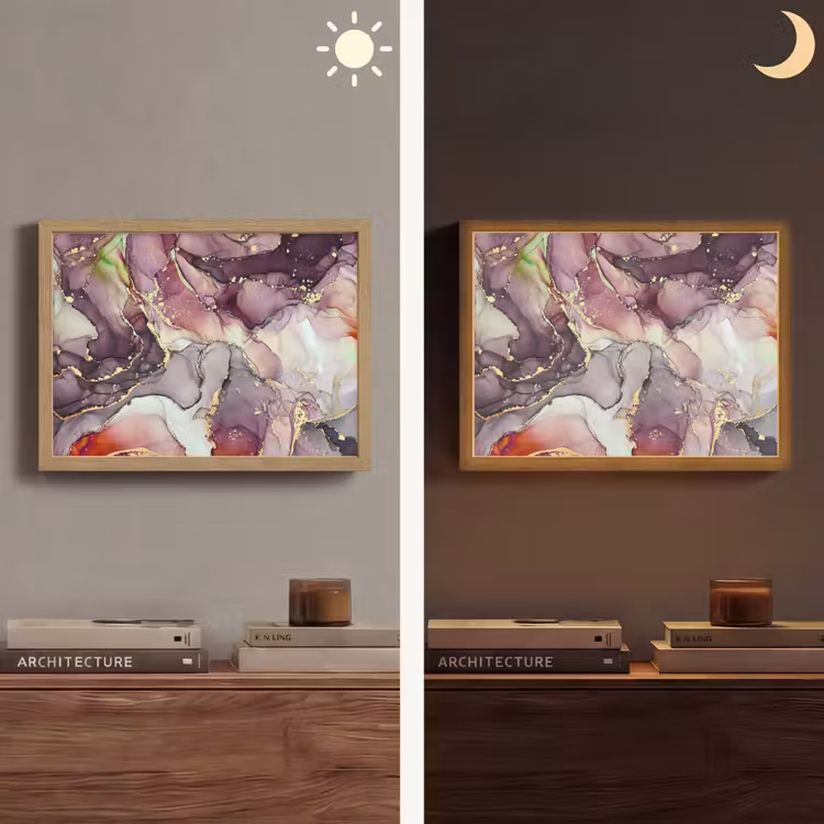 Marmer - Rood - Paars - Goud Light Box met batterij (Wandlamp) middel -sfeer3