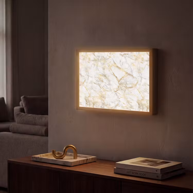 Marmer - Wit - Expressief - Goudaccenten Light Box met batterij (Wandlamp) middel 907 -sfeer1