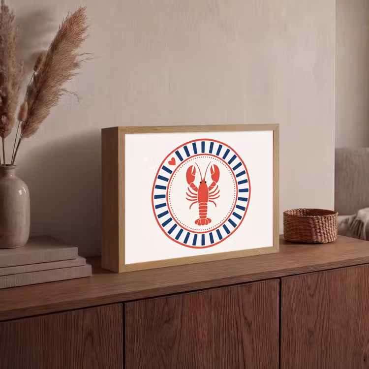 Zeeleven - Kreeft - Embleem - Grafisch - Rood Light Box met batterij (Wandlamp) middel -sfeer2
