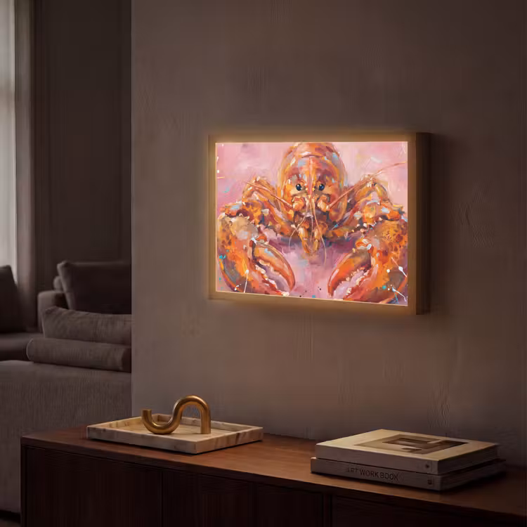 Zeeleven - Kreeft - Spatters - Abstract - Roze Light Box met batterij (Wandlamp) middel -sfeer1