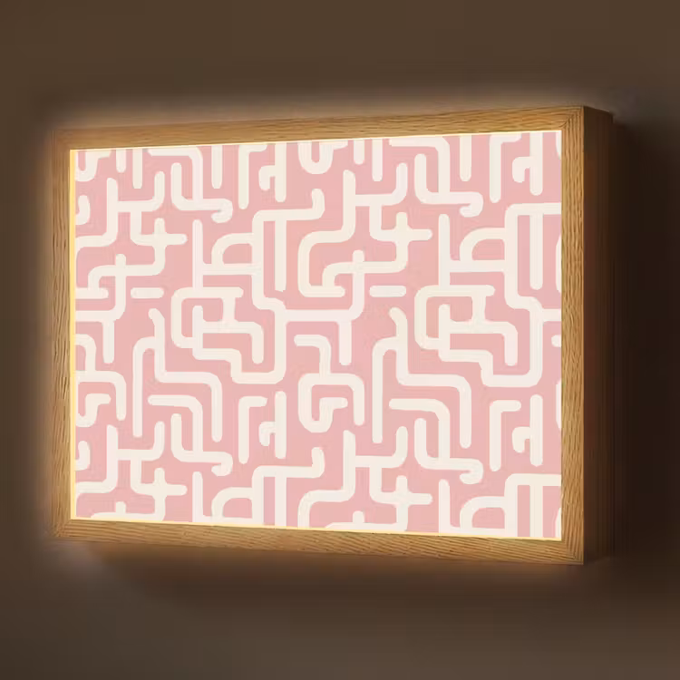 Doolhofpatroon - Roze - Wit - Abstract Light Box met batterij (Wandlamp) middel 907 -z3d_website