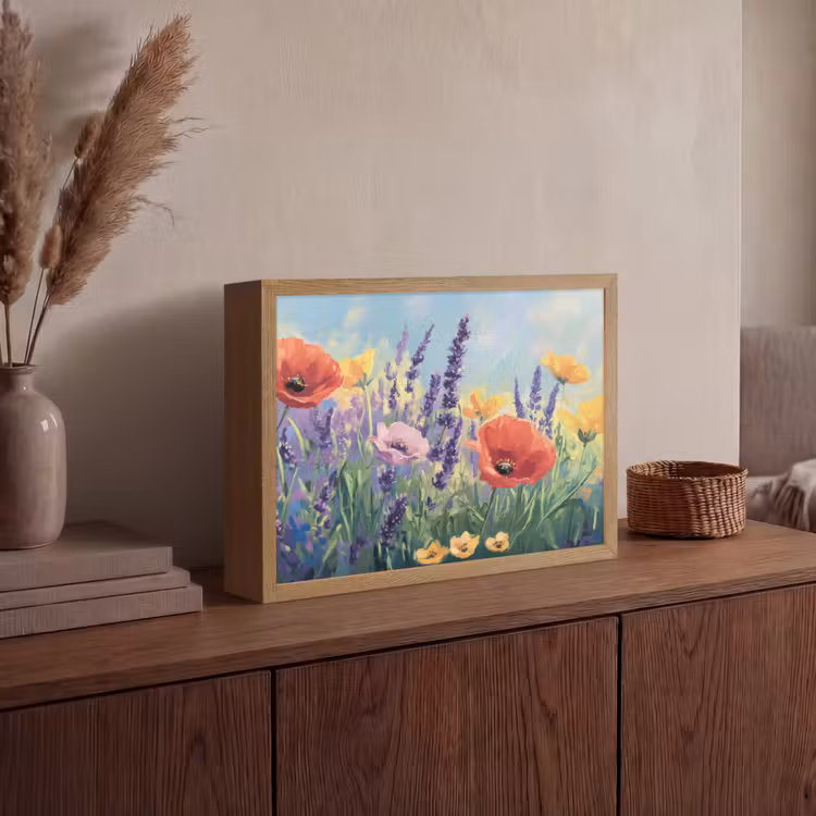 Weide - Bloemen - Kleurrijk Light Box met batterij (Wandlamp) middel -sfeer2