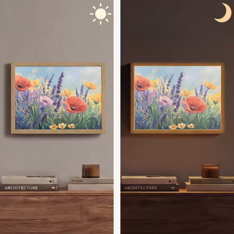 Weide - Bloemen - Kleurrijk Light Box met batterij (Wandlamp) middel -sfeer3