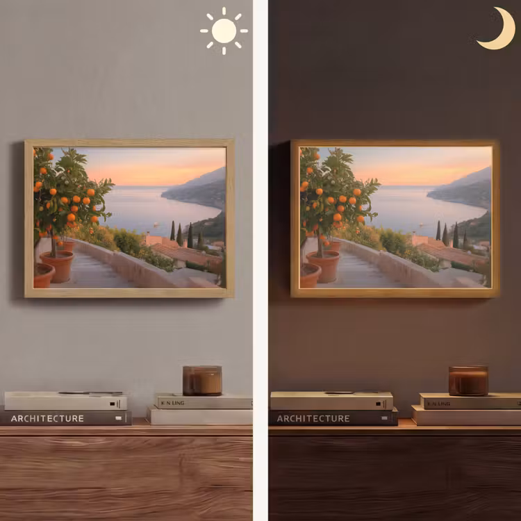 Middelandse zee - Sinaasappel - Heuvels - Zee Light Box met batterij (Wandlamp) middel -sfeer3