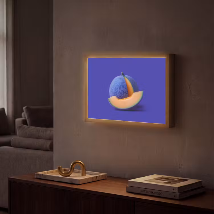 Meloen - Blauw - Oranje - Kunstzinnig Light Box met batterij (Wandlamp) middel -sfeer1