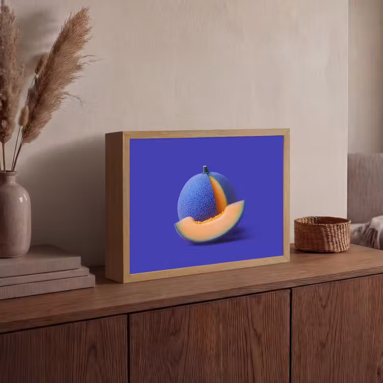 Meloen - Blauw - Oranje - Kunstzinnig Light Box met batterij (Wandlamp) middel -sfeer2