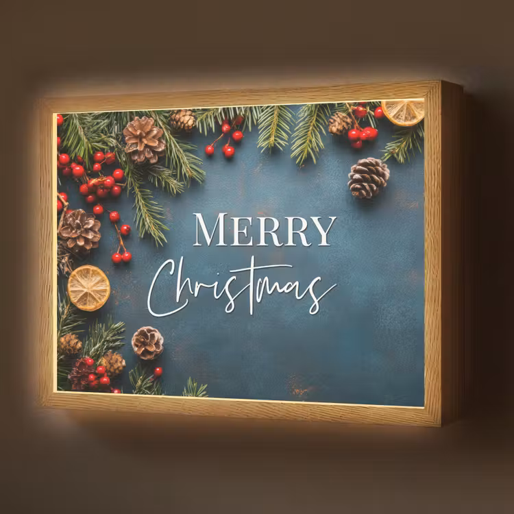Merry Christmas - Blauw - Kerst - Winter Light Box met batterij (Wandlamp) middel -z3d_website