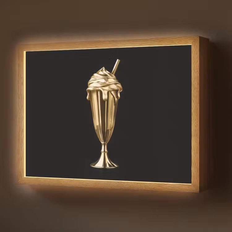 Milkshake - Goud - Drinken - Zwart Light Box met batterij (Wandlamp) middel -z3d_website