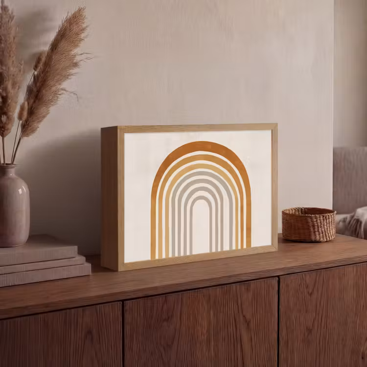 Minimalistisch - Boog - Lijnen - Beige Light Box met batterij (Wandlamp) middel -sfeer2