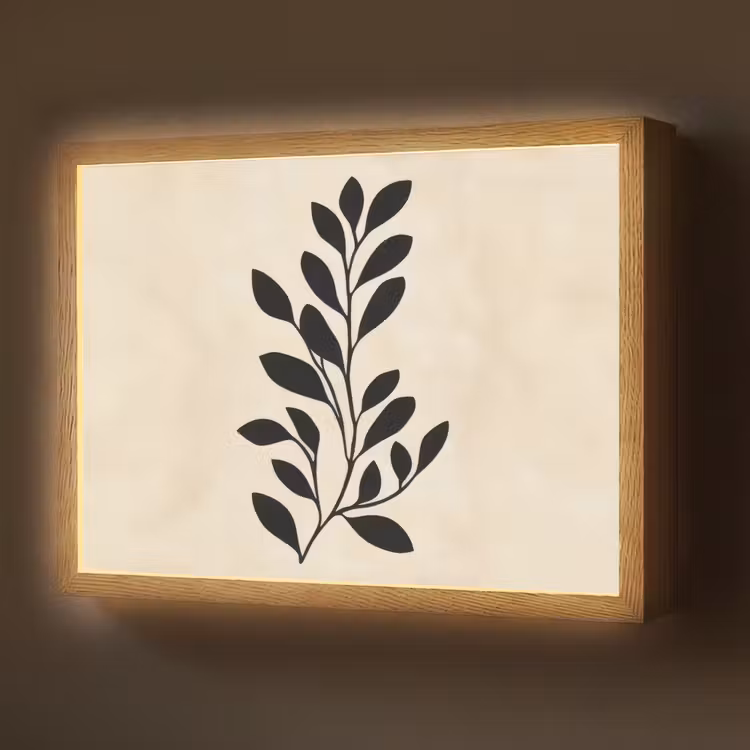 Minimalistisch - Tak - Bladeren - Zwart Light Box met batterij (Wandlamp) middel -z3d_website