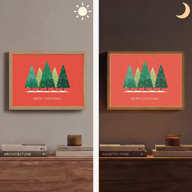 Minimalistisch - Kerstbomen - Rood - Sneeuw Light Box met batterij (Wandlamp) middel -sfeer3