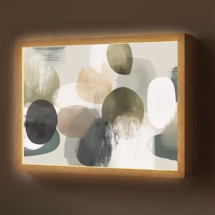 Minimalistisch - Cirkels - Penseelstreken - Beige Light Box met batterij (Wandlamp) middel -z3d_website