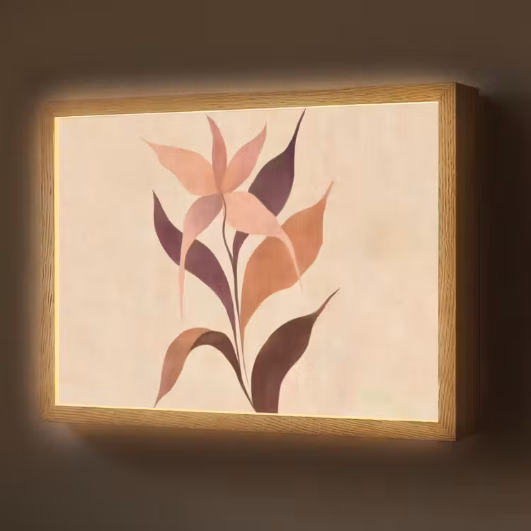 Minimalistisch - Bloem - Bladeren - Beige Light Box met batterij (Wandlamp) middel -z3d_website