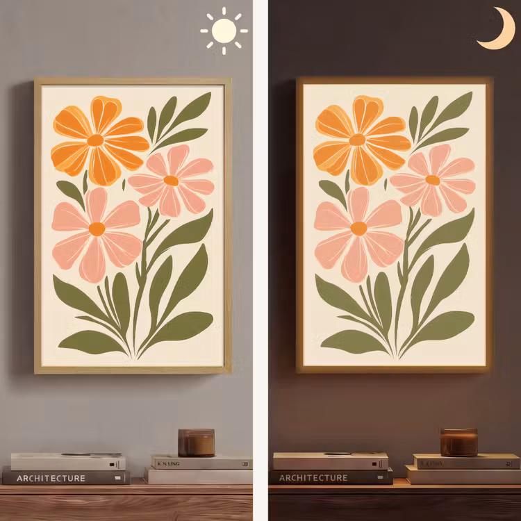 Minimalistisch - Bloemen - Bladeren - Roze Light Box met batterij (Wandlamp) middel -sfeer3