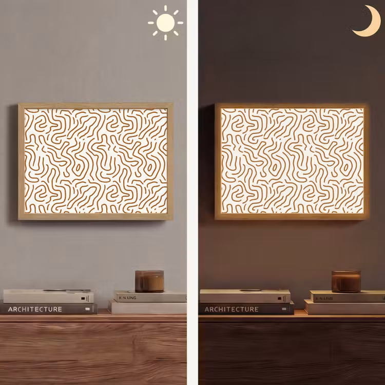 Minimalistisch - Patroon - Terracotta Light Box met batterij (Wandlamp) middel 907 -sfeer3