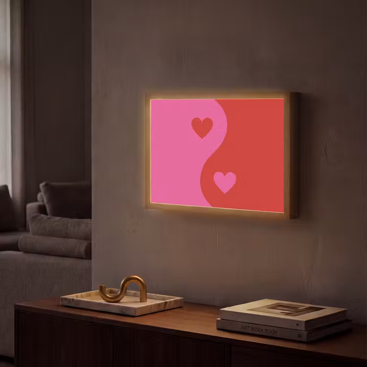 Minimalistisch - Rood - Roze - Hartjes Light Box met batterij (Wandlamp) middel -sfeer1