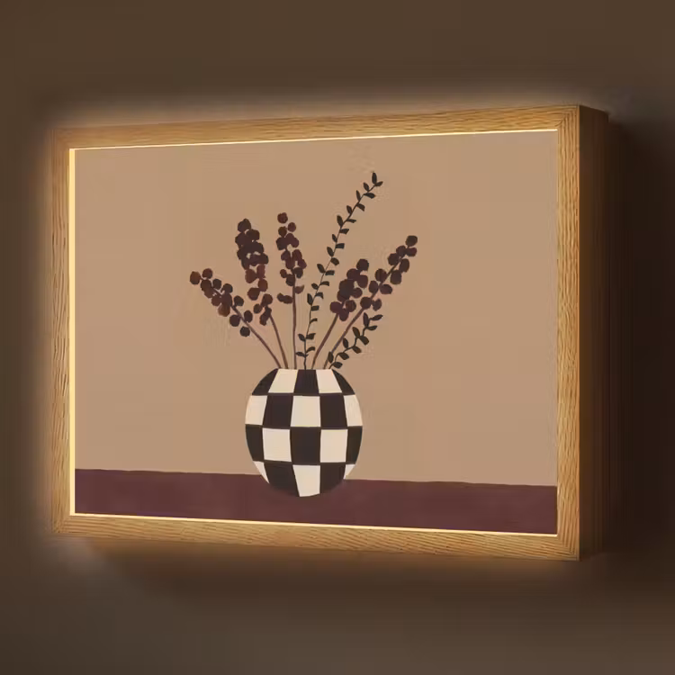 Minimalistisch - Vaas - Bloemen - Bruin Light Box met batterij (Wandlamp) middel -z3d_website