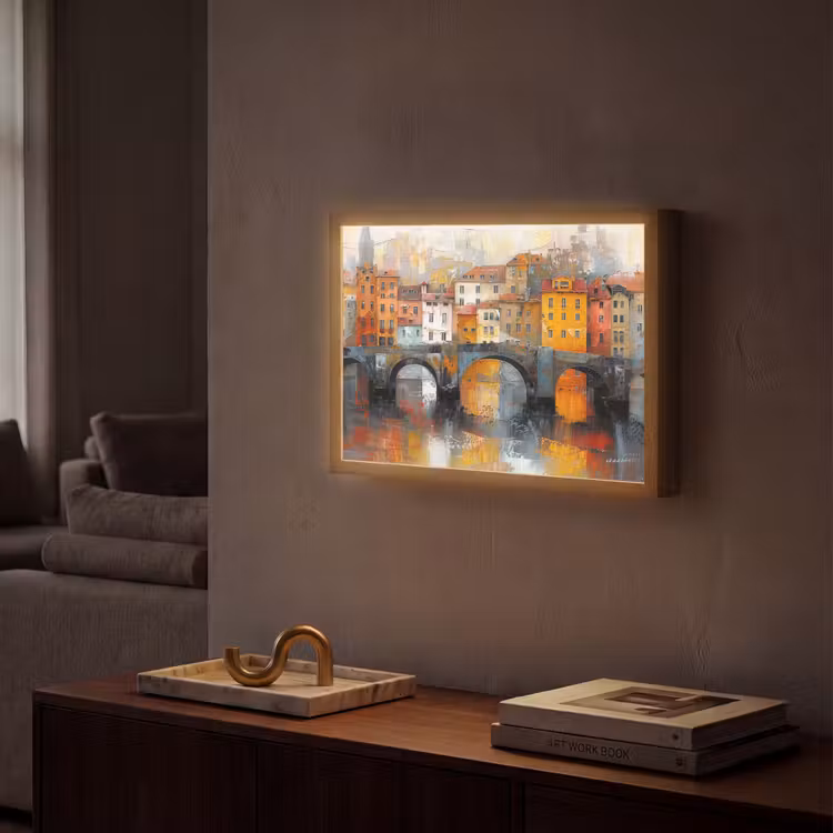 Gracht - Huizen - Kunst - Art Light Box met batterij (Wandlamp) middel -sfeer1