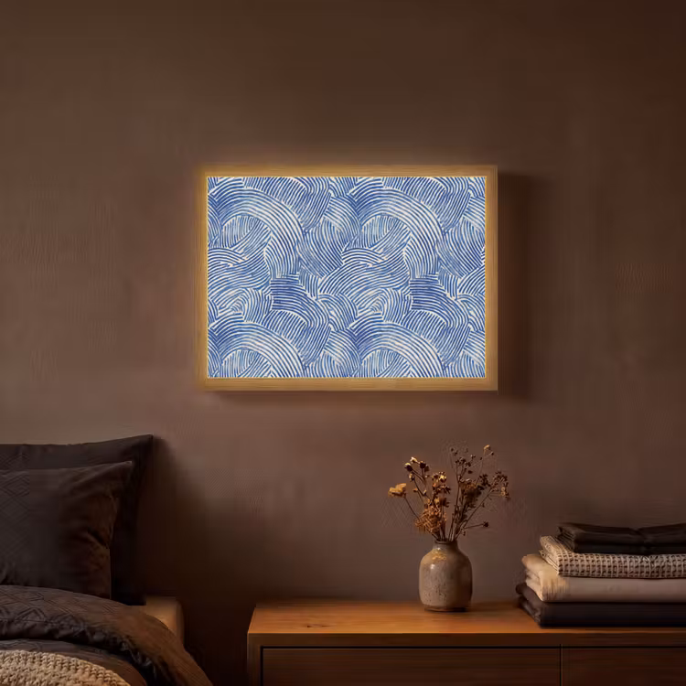 Modern - Abstract - Blauw Light Box met batterij (Wandlamp) middel 907 -sfeer4