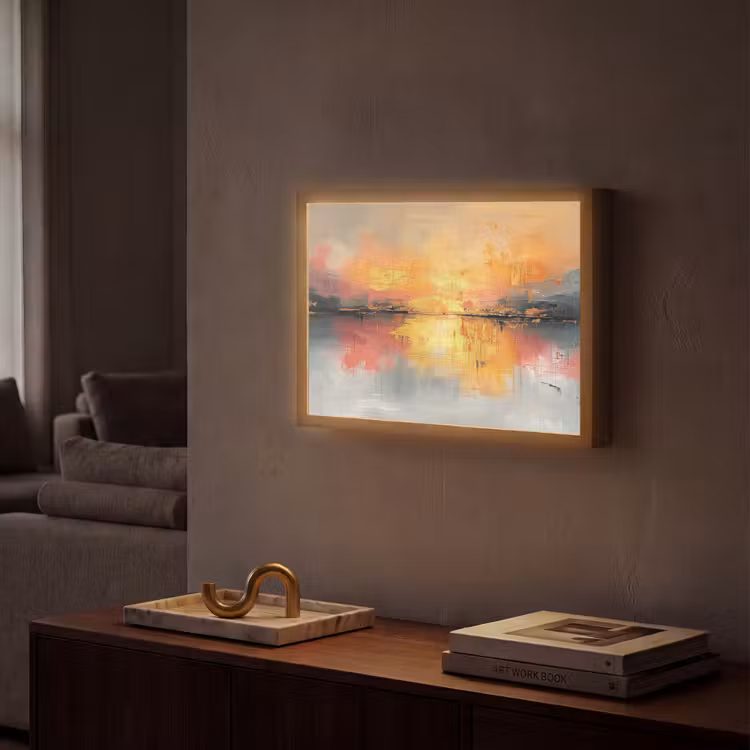 Modern - Abstract - Goud - Roze Light Box met batterij (Wandlamp) middel -sfeer1