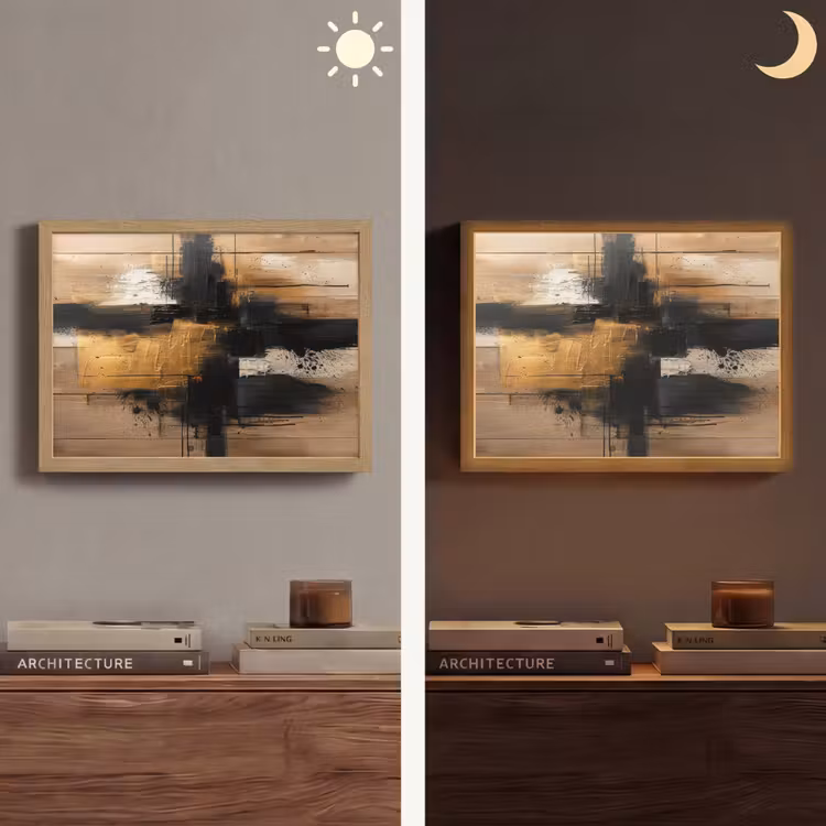 Modern - Zwart - Goud - Verf Light Box met batterij (Wandlamp) middel -sfeer3