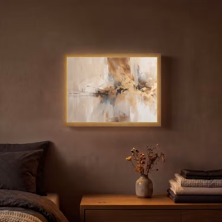 Modern - Bruin - Abstract - Beige Light Box met batterij (Wandlamp) middel -sfeer4