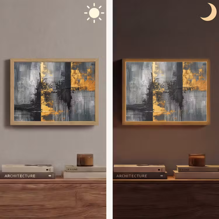 Modern - Goud - Grijs - Patroon Light Box met batterij (Wandlamp) middel -sfeer3