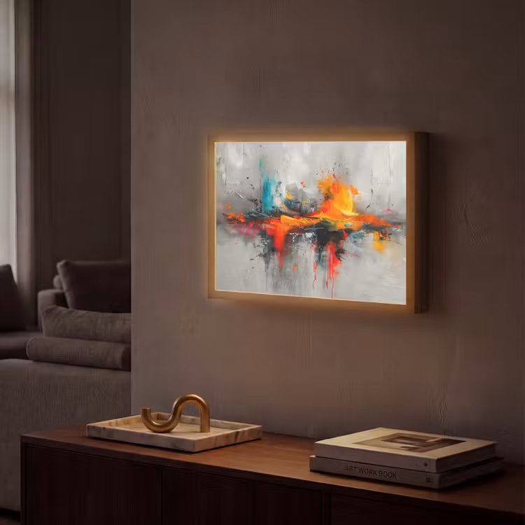 Modern - Oranje - Grijs - Kunst Light Box met batterij (Wandlamp) middel -sfeer1