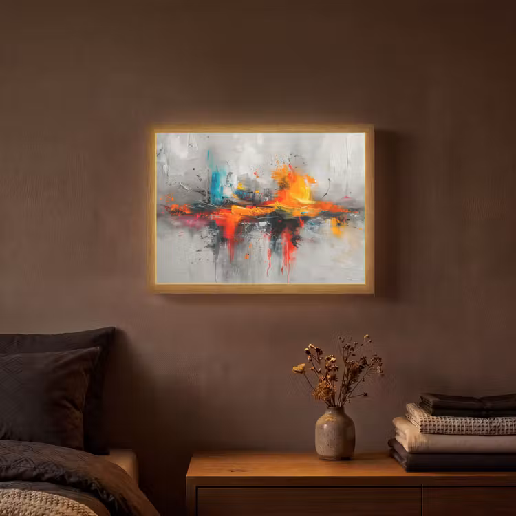 Modern - Oranje - Grijs - Kunst Light Box met batterij (Wandlamp) middel -sfeer4