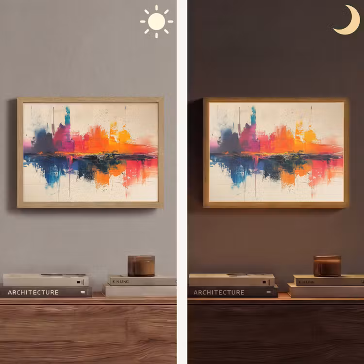 Modern - Verf - Kunst - Kleurrijk Light Box met batterij (Wandlamp) middel -sfeer3