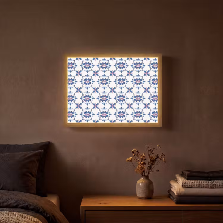 Modern - Patroon - Blauw - Roze Light Box met batterij (Wandlamp) middel 907 -sfeer4